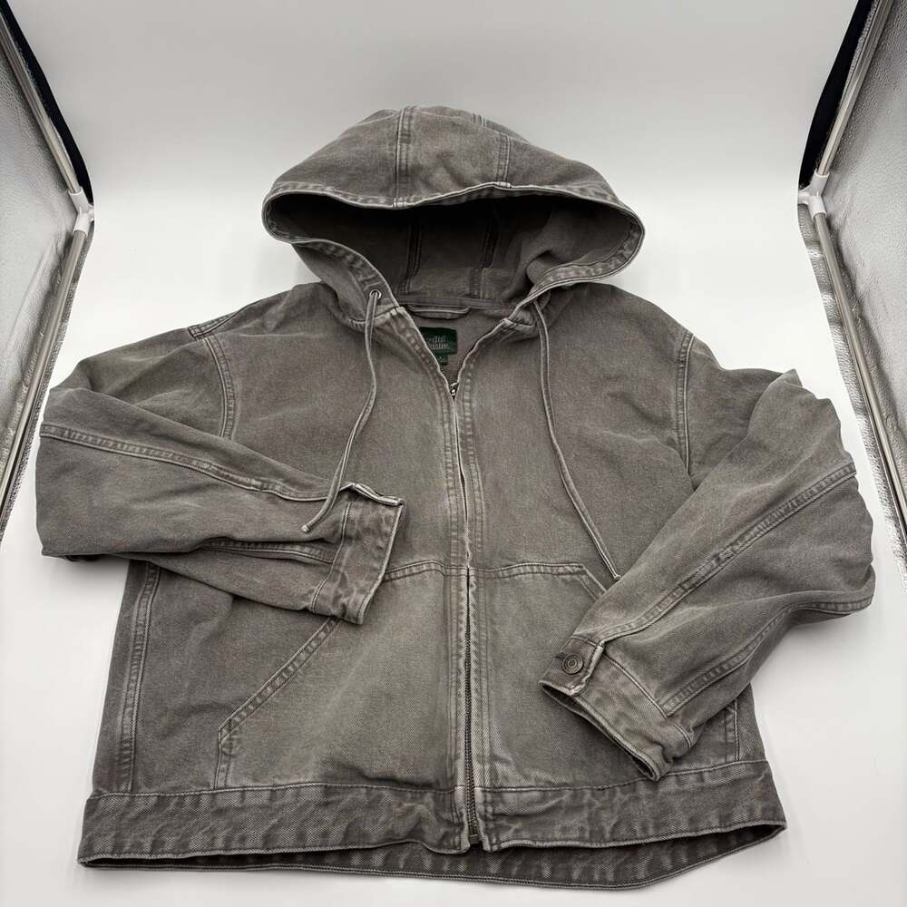 Wild Fable Gray Hooded Denim Jacket with Zipper and Drawstring Hood S